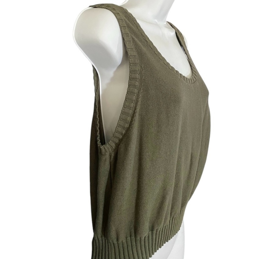 Olive Green Sweater Vest L 100% Cotton Preppy Academia Layering Knit Collegiate - Picture 6 of 8